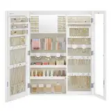 SONGMICS Schmuckschrank, Spiegelschrank, Glasfenster, Wandmontage, 10 x 60 x 80 cm, Innenspiegel, 3-in-1 Design, Badezimmer, Ankleidezimmer, Geschenkidee, weiß-greige JJC028W01