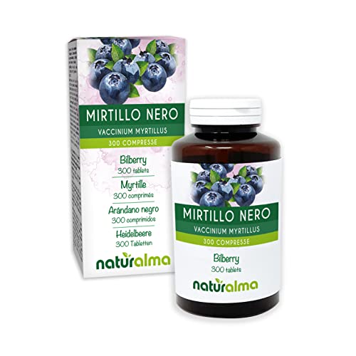 Heidelbeere (Vaccinium myrtillus) Blätter und Früchte Naturalma - 150 g - 300 Tabletten - Nahrungsergänzungsmittel - Natürlich und Vegan