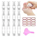 DOUSELLA 12 Stück Leer Airless Pumpspender Creme Pumpeflaschen 15ml 30ml 50ml Reise Pumpe Flaschen Nachfüllbar Lotionspender mit Trichter Etikette Vakuum Cremespender Spenderflasche für Kosmetik