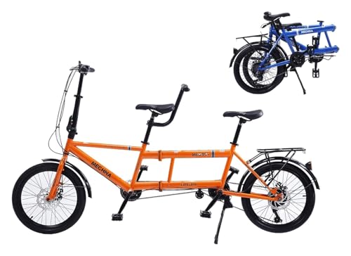 Pink Beryl Tandem-Faltrad – Tandem City Klapprad, Tandem für Erwachsene, 7 Gänge, verstellbar, Familie 3 Seer, Orange