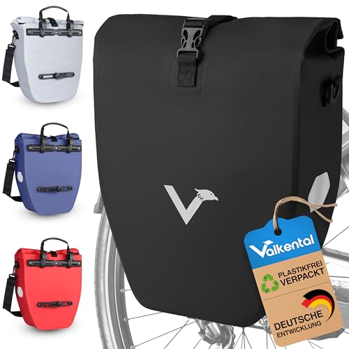 Valkental - Große & wasserdichte Gepäckträgertasche - 20L Füllvolumen - Fahrradtasche für Gepäckträger mit Reflektoren in Schwarz