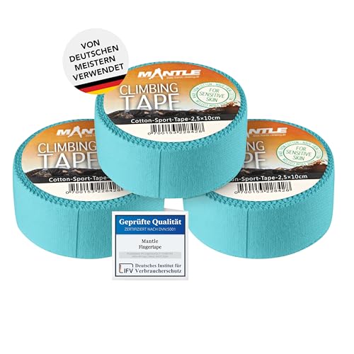 Mantle Fingertape 2,5cm x 10m Rollen in verschiedenen Packungsgrößen Klettern Bouldern Kampfsport Volleyball Handball Basketball Kraftsport Sporttape (3x 2.5 blau)