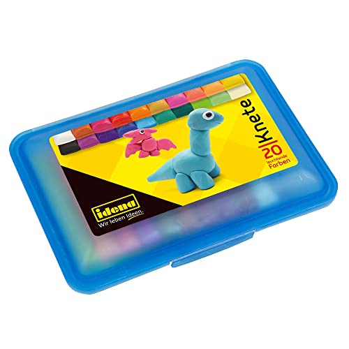 Idena 68125 - Knetebox mit 20 Stangen bunter Knete, in blauer Aufbewahrungsbox, lustiger Knetspaß für Kinder, Blau