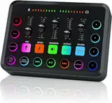 SINWE Gaming Audio Mixer, RGB PC Mixer for Streaming,DJ Mixer with 48 V Phantom Power/Volume Control/DIY Sound Effects/XLR Mic Interface, for Live Streaming/Gaming