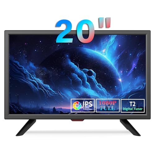 KCR 20 Zoll Freeview LED-Fernseher, integrierter digitaler DVB-T2 TV-Tuner, AV-Eingang, HDMI/VGA-Eingang, USB-Steckplatz, Fernbedienung, Auto (12 Volt) und Netzadapter