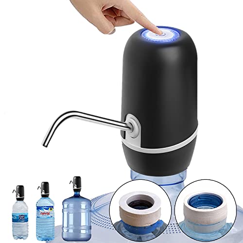 NK Automatischer Wasserspender - USB-Ladegerät, Dosierer aus Stahl, BPA-frei, kaltes Wasser, 1200 mAh, tragbar, für Karaffen und Flaschen 1,5 l, 5,7 l, 10 l, 11,3 l, 15 l, 18,9 l. Schwarz