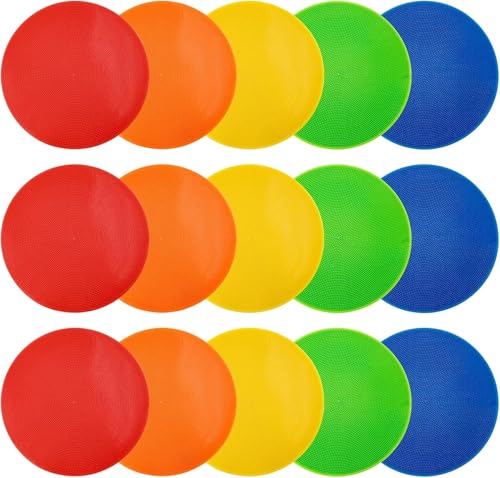 Bodenmarker aus Polyvinyl, 22,7 cm, Bodenmarker, rutschfest, flache Kegel aus Poly, für Fußball, Basketball, Tanztraining, Agilität und Übungen (5 Farben)
