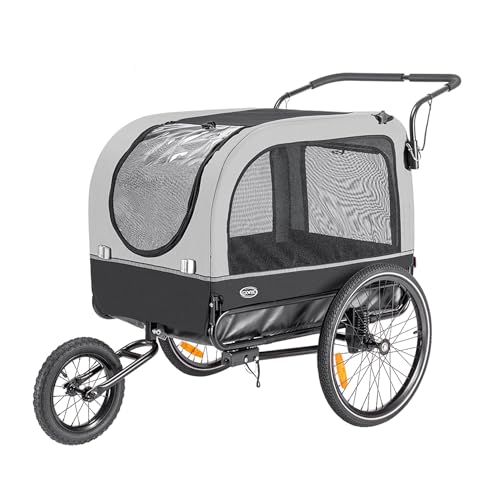CXWXC Fahrradanhänger für Hunde 2 in 1 Fahrradanhänger & Jogger hundewagen mit Stoßdämpfer, Hundeanhänger Maximale Belastbarkeit 40KG/88LBS (Grau)