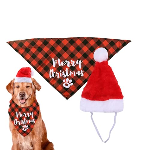 Weihnachtsmütze für Haustiere | Weihnachten Lustiges Weihnachtskostüm-Set | Waschbares Katzenschal-Zubehör, Kariertes Handtuch, verstellbare Partydekorationen