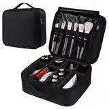 igadgitz home U7282 Reise Kosmetik Organizer, Reise Schminkkoffer, Tragbarer Schminktasche, Etui Kosmetik, Kosmetikkoffer Reise mit verstellbaren Trennwänden und Griff - Schwarz