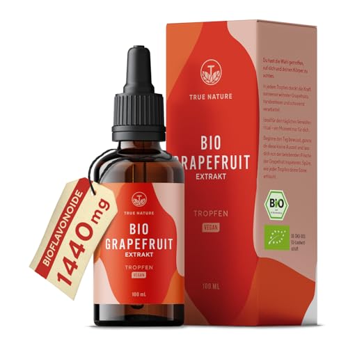 Grapefruitextrakt Bio Tropfen - 1440 mg Bio Flavonoide / 100ml hochdosiert - Grapefruit aus biologischem Anbau - Vegan - Natürlich & ohne Zusätze - TRUE NATURE