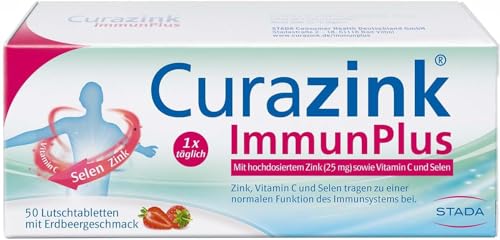Curazink ImmunPlus - Nahrungsergänzungsmittel zur Unterstützung des Immunsystems – mit hochdosiertem Zink (25mg), Selen und Vitamin C - 1 x 50 Lutschtabletten