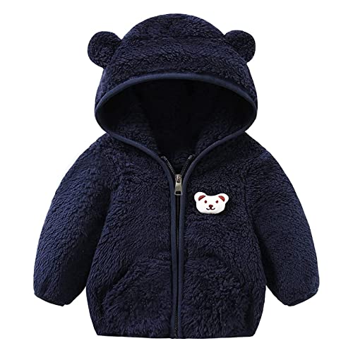 Neugeborenes Baby Mädchen Jungen Jacke Bärenohren Kapuzen Oberbekleidung Reißverschluss Warmer Fleece Wintermantel Wintermantel für Kleinkinder (Navy, 0-6 Months)