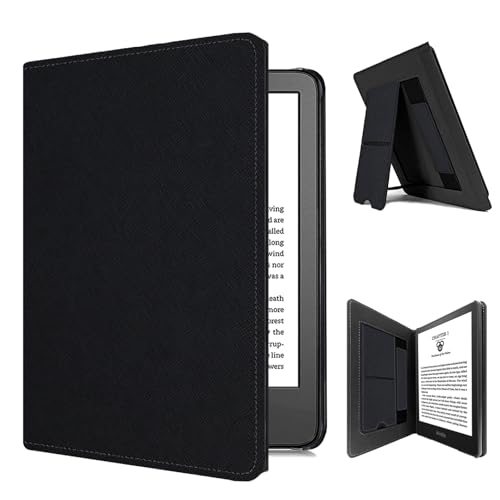 TOKILO Hülle für Kindle Paperwhite 6.8" eReader (11. Generation 2021 Release), Premium PU Ledertasche mit Auto Wake/Sleep Handschlaufe Faltbarer Stand Kartensteckplatz, inkompatibel mit iPad, Schwarz