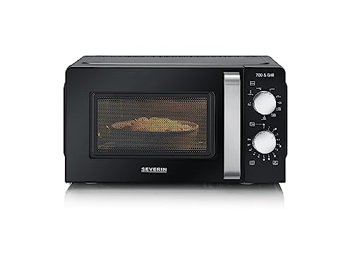 SEVERIN 2-in-1 Mikrowelle mit Grill 700 W, 900 W Grill, Grillofen mit 9 Automatikprogrammen, Mikrowelle mit Grillrost und Drehteller, schwarz / Edelstahl, MW 7781