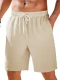 Runcati Kurze Hosen Herren Sommer Sporthose Beach Shorts mit Taschen Gummizug Leicht Freizeithose, Beige, XL