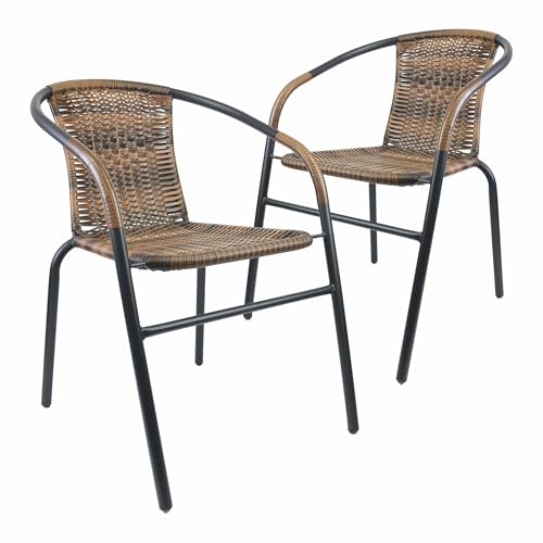 Nexos Trading 2er Set Bistrostuhl Stapelstuhl Balkonstuhl Rattanstuhl Gartenstuhl Terrassenstuhl Poly-Rattan Farbe: schwarz + braun pflegeleicht stapelbar