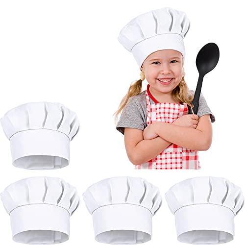 4 Stücke Verstellbar Kochmütze für Kinder Küchen Kochmütze Unisex Chef Kochmützen für Kinder Alter 2-5 Kochen Backen Gastronomie Haus Küche Schule und Restaurant (Weiß)