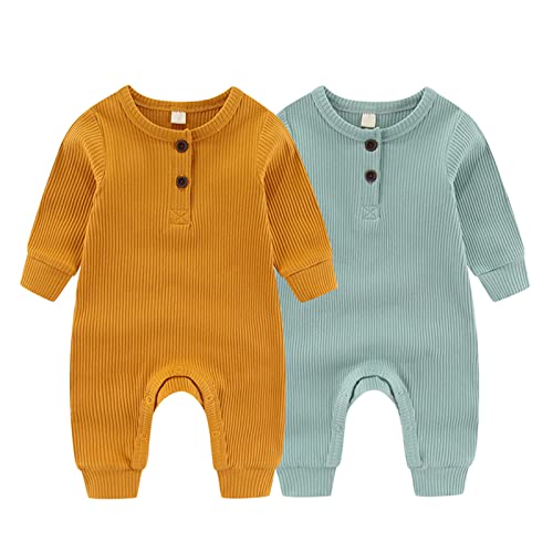 ZAV Solid Unisex Neugeborene Baby Jungen Mädchen Strampler 2er Pack Langarm Jumpsuits Säuglingskleidung Outfits.