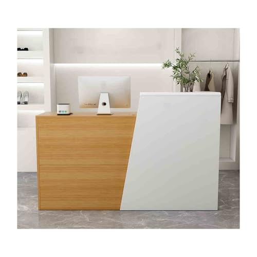 HOFUNTRE Empfangstheke Mit Schubladen,Moderne Rezeption,Geräumiger Schreibtisch, Abschließbare Schublade, Insgesamt Zweifarbiges Design, Einfach Und Schön(Walnut,Left_140CM/55.1IN)