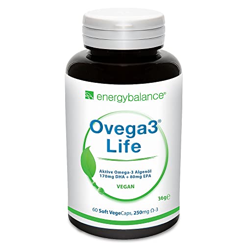 Ovega3 life DHA+EPA Algenöl 250mg - pflanzliches Omega-3 - Ohne Zusatzstoffe - ohne Gelatine - Vegan - Glutenfrei -GVO-frei - 60 VegeCaps