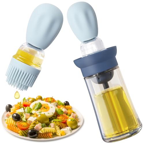 LPEPLL Ölspender mit Bürste, 2-in-1 Glasölflasche mit Silikonbürste, Ölspender für Kochen, Braten & Grillen, Ideal für Essizg, Saucen und Marinaden