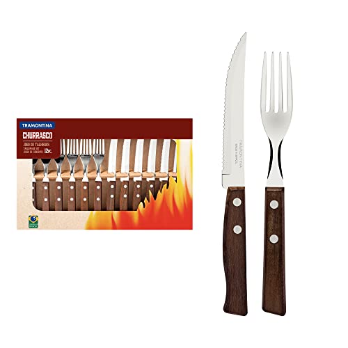 Tramontina 22299/002 Steakbesteck-Set, 12-teilig mit Naturholzgriffen 2-Fach vernietet