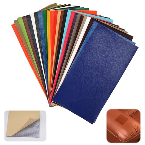 25 Stück Lederflicken Selbstklebend,10 x 20 cm Leder Patch Kit Selbstklebende Lederflicken,Leder Reparatur Flicken,Leder Reparatur Patch,25 Farben Kunstleder zum Kleben für Sofa, Autositze, Taschen