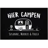 SpecialMe® Fußmatte Camping personalisiert mit Namen Familie Geschenk für Wohnwagenbesitzer Familie rutschfest & waschbar schwarz 60x40cm