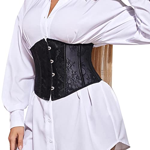 LOSSLO Unterbrust Korsett Weste Damen - Schwarz Korsett Bauchweg Corsage Reizwäsche Blumendruck Corsage Top Piratenkostüm Korsage Karneval Body Shaper Corsage Shapewear Taillenformer Bustier Kostüm