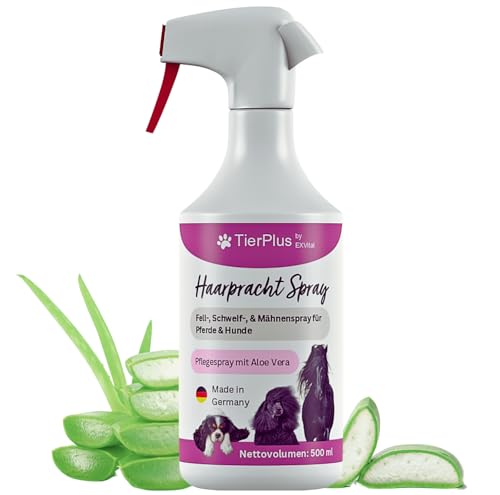 TierPlus Haarpracht Spray für Pferde & Hunde, 500 ml Sprühflasche, Fell-, Schweif-, & Mähnenspray, Pflegespray für seidigen Glanz, leichte Kämmbarkeit & Entwirrung, natürlich hautschonende Pflege