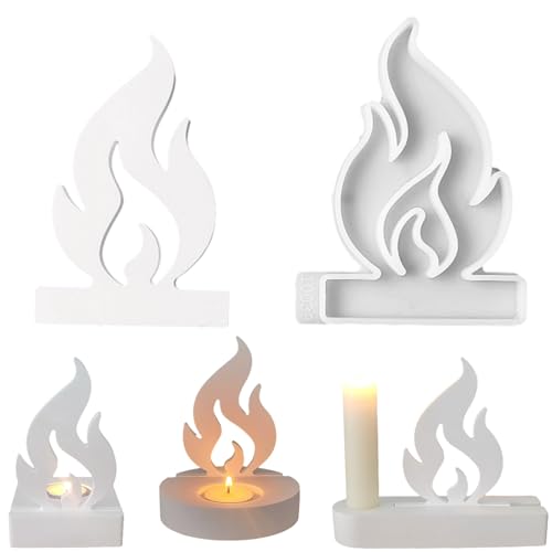 ALEFBET Silikonformen Gießformen Kerzenhalter, DIY Kombination Silikonform Kerzenhalter, Neue Ideen Silikon Gießform Kerzenhalter, Gipsformen zum Gießen (Einsatz - Flamme)