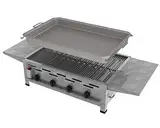 ChattenGlut Professional Gastrobräter 4-flammig Tischgerät Edelstahl Stahlbrenner für Flüssiggas 810x530x270 mm (18kW Rost und Pfanne + Seitenablagen)