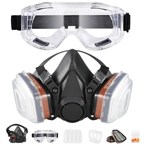 Atemschutzmaske Wiederverwendbare Halbgesichtsabdeckung mit Schutzbrille, Gasmaske mit 2 Filtern und 8 Filterbaumwolle für Malerei, Staub, Schweißen, Organische Dämpfe, Polieren und Holzbearbeitung