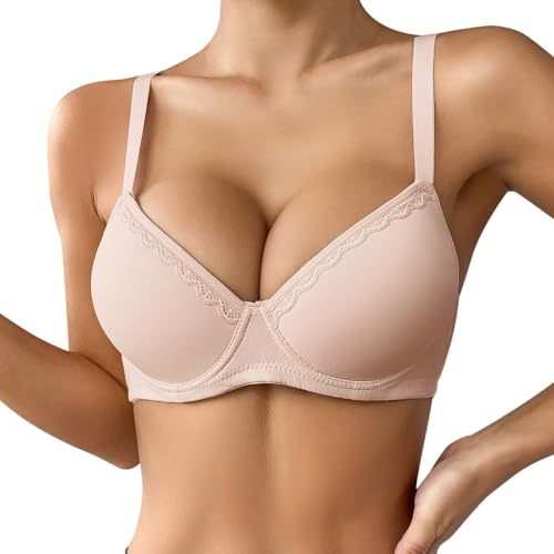 Große Größe BH mit Bügel Comfy T Shirt BHS Große Brüste Basic Unsichtbar Smooth Push Up Gepolstert Bralette Dünn Bequem Atmungsaktiv Softschalen Bra Klassische Top