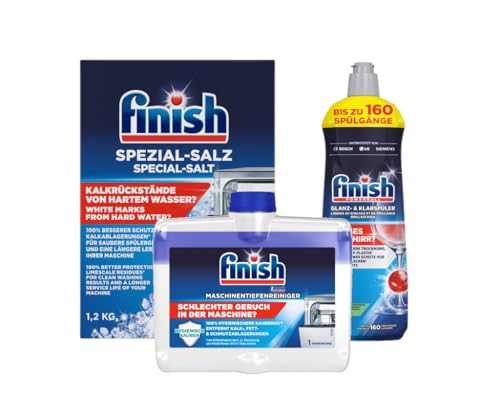 Finish Spülmaschinen-Pflegeset - Klarspüler 800ml, Spezial-Salz 1,2kg, Maschinentiefenreiniger 250ml