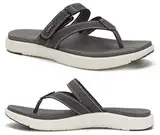 COFACE Flip Flops Damen Mode Orthopädische Leder Stoff Leicht Zehentrenner Frauen Bequem Plantarfasziitis Fussbett Breite Füße Badelatschen Sommer Strand Zehensandalen Rutschfest Gummi Sohle Grau 40