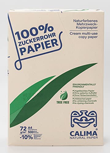 CALIMA NATURAL PAPER Kopierpapier, baumfrei, TreeFree, ungebleicht, Upcycling aus 100% Zuckerrohr, nachhaltig, DIN A4 72g/m², 500 Blatt, Recycling, naturfarben 4260581981013 Beige