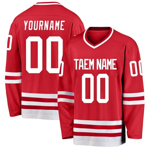 Hockey-Trikot, personalisierbar, mit Ihrem Namen, Team/Nummer, Hockey-Trikot mit Namen, geeignet für Geschenke für Kinder und Erwachsene, Stil 5 KAN0827A, rot, One size