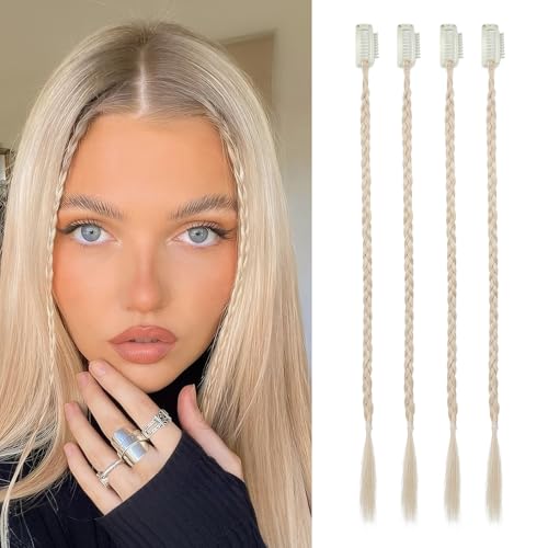 Flufymooz 4PC Braid in Haarverlängerung 35 cm Clip in Braid Extensions für Frauen Synthetische Haarteile für den täglichen Gebrauch Party-Styling (Kühles Hellblond)