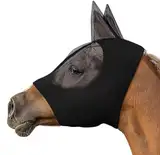 Jingsen Pferdekopfmaske, atmungsaktive Pferdemaske, Pferdeaugenmaske, Mücken- und Fliegenbissfeste Pferdegesichtsmaske, Pferdeschutzausrüstung, Reiterbedarf, Reitgerte (Schwarz, Einheitsgröße)