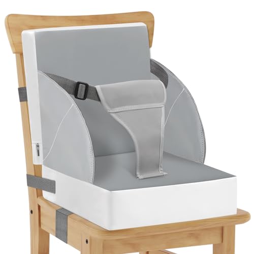 Sitzerhöhung Stuhl Kind, 3-Punkt-Gurt Sitzkissen Kinder Baby PU Wasserdicht Tragbare Stuhl Sitzerhöhung mit Gurte Kindersitzkissen Sitz für Kinder und Kleinkinder (Grau)