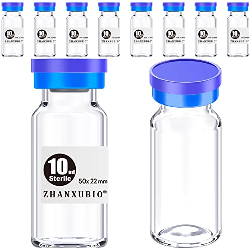 ZHANXUBIO Sterile leere Ampullen mit selbstheilendem Injektionsanschluss und Aluminium-Kunststoffkappe, sterile Verpackung (10 ml, transparent, 10 Stück)