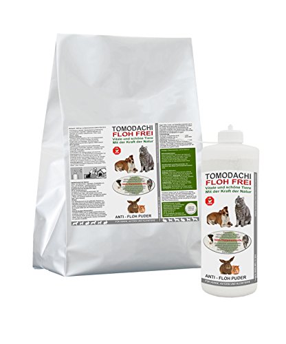 Tomodachi Flohfrei Flohpulver Hund, Kieselgur, Flohkiller gegen Hundeflöhe, Flohmittel für Hunde, natürliche Kieselerde, AntiFloh Puder ohne chemische Zusätze, 100g Stäubeflasche + 1kg Sack