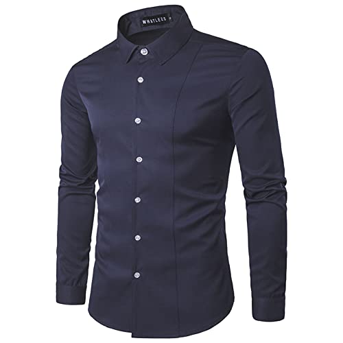 Leichtes Herrenhemd, Retro-Stil, lässig, einfarbig, Persönlichkeit, Langarmshirt, Jugendmode, lässig, Cardigan, Hemd, navy, XL