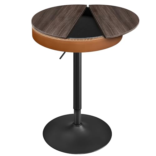 VASAGLE EKHO Kollektion - Bartisch höhenverstellbar, Kleiner Tisch mit Stauraum, Kunstleder, Nähte, Mid-Century-Modern-Stil, Küche, Hausbar, Wohnzimmer, aschbraun-karamellbraun