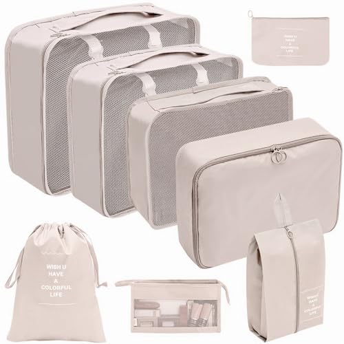 Koffer Organizer Set, 8 Stück Packing Cubes Würfel Reiseverpackungen für Koffer, Organisationssystem für Koffer, Würfelverpackungswürfel Set