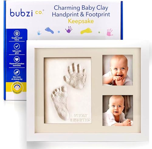 Bubzi Co Handabdruck Fußabdruck Baby Fotorahmen Set für Neugeborene Mädchen Jungen, personalisiertes Baby Geschenk, Fotoalbum Baby, Andenkenbox, Wanddekoration für Zimmer und Kinderzimmer