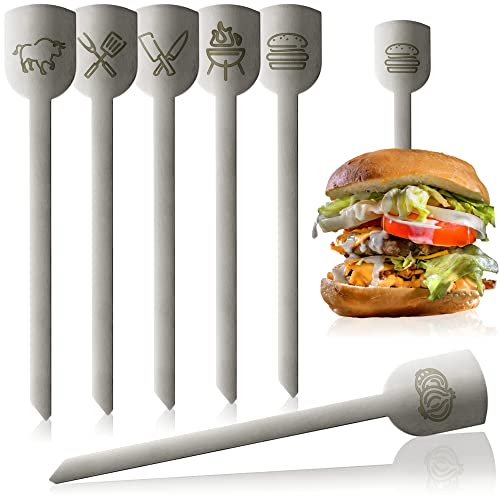 Robin Goods® 6x Burger-Spieße aus rostfreiem Edelstahl - Metallspieße mit breiter Grifffläche - Grill-Spieße - Servierspieße - Grill- und Küchenzubehör (6 Stück)