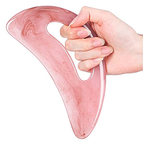 Gua Sha Massagegerät mit Griff (Plastik) Größeres Guasha Scraping Schabwerkzeug für Rücken Hals Gesicht Bein Massage Tool, Lymphdrainage Cellulite, Rosa